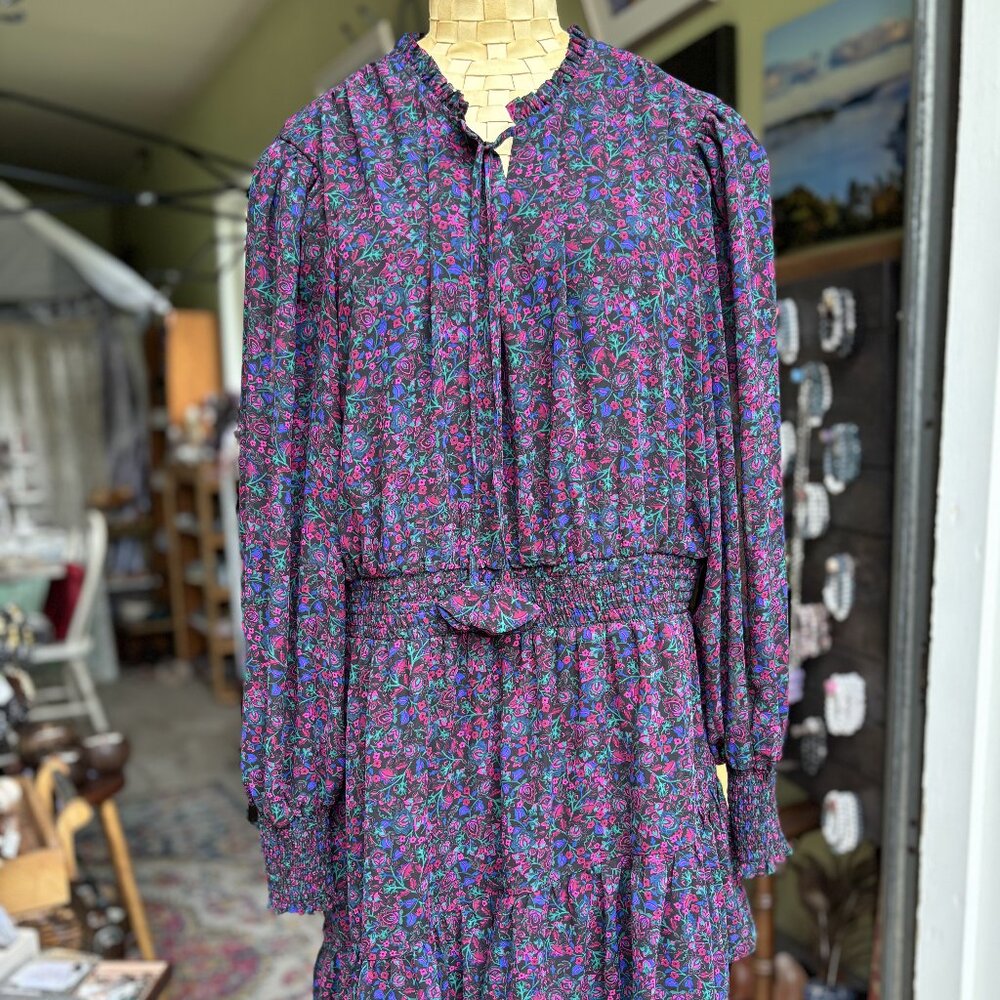 BCBG Paris Multicolor Dress,  Long Sleeve Floral Mini Dress, Pink Purple Tones